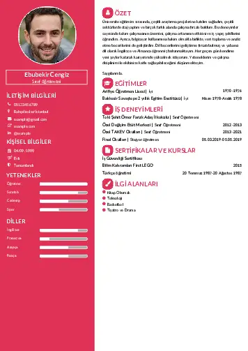 Sınıf Öğretmeni Cv Örnekleri cv indir
